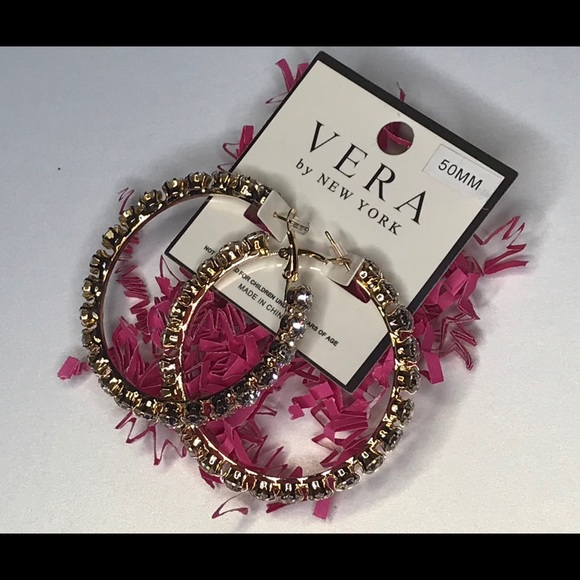 Gold Rhinestone Hoop Earrings - Picture 5 of 5